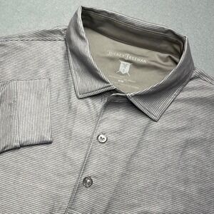 New Hickey Freeman Golf Polo Shirt Mens M/M Gray Stripe Long Sleeve Performance
